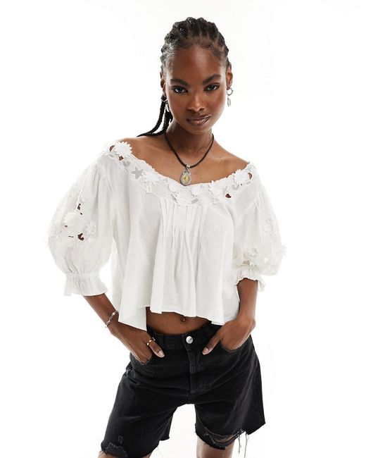 Free People lace applique cropped blouse