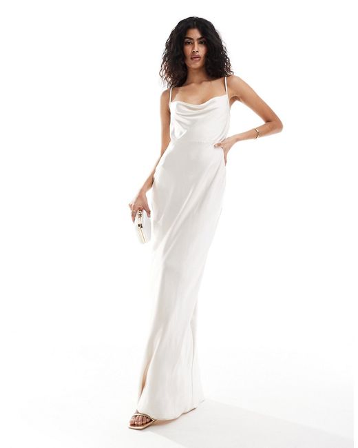 Pretty Lavish Bridesmaid satin maxi dress ivory-