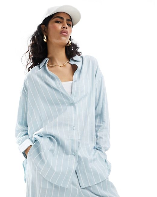Asos Design relaxed shirt with linen blue stripe-