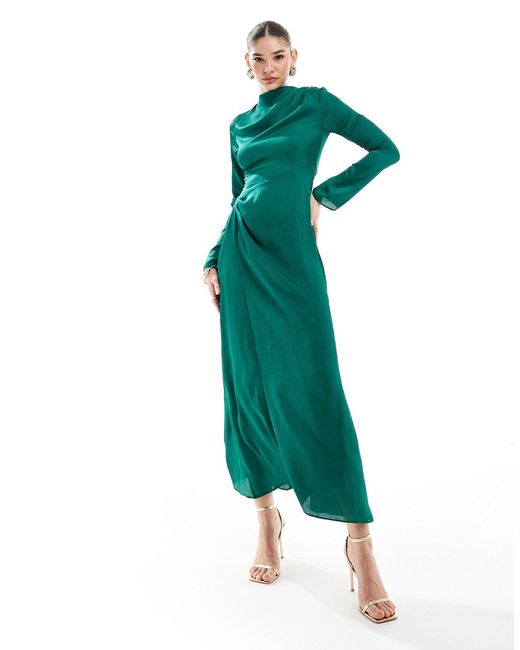 Asos Design high neck satin maxi dress emerald