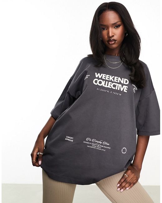 ASOS Weekend Collective oversized t-shirt with graphic charcoal-
