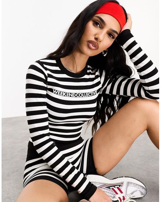ASOS Weekend Collective seamless long sleeve top monochrome stripe part of a set-