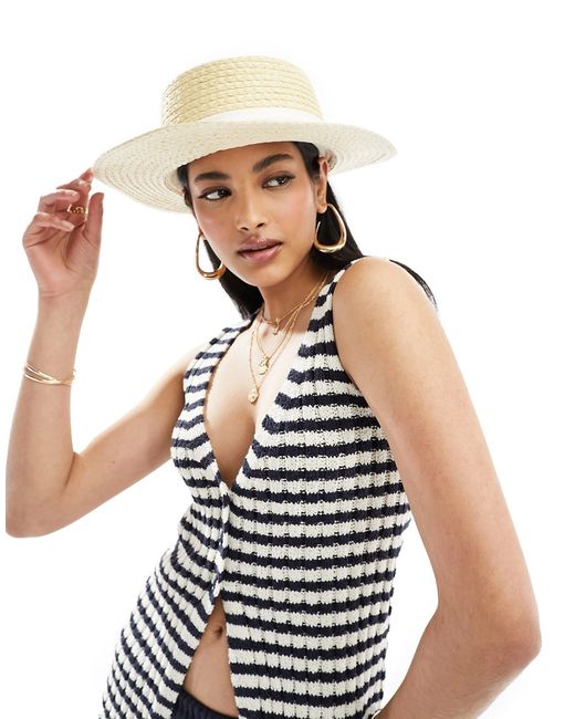 Asos Design straw boater hat with band-
