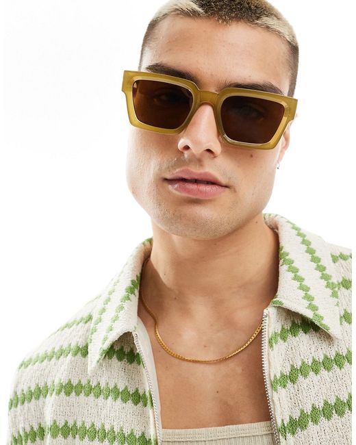 Asos Design square sunglasses khaki-