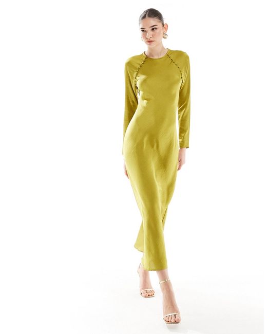 Asos Design satin biased maxi dress with button detail chartreuse-