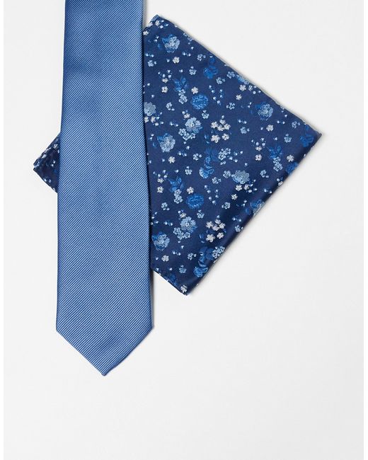 Asos Design slim tie with floral pocket square