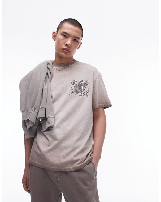 Topman oversized fit T-shirt with embroidery washed