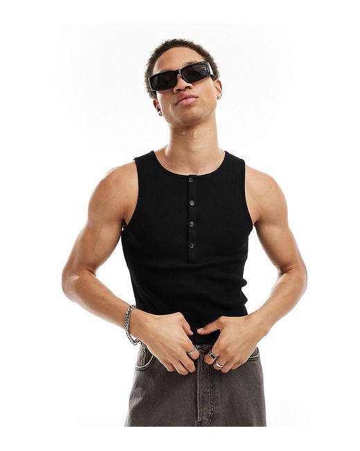Collusion ribbed slim fit button tank top