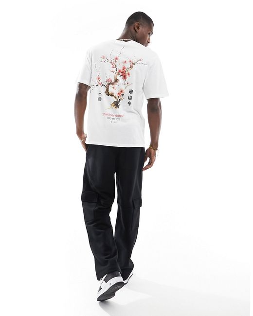Jack & Jones oversized cherry blossom back print T-shirt