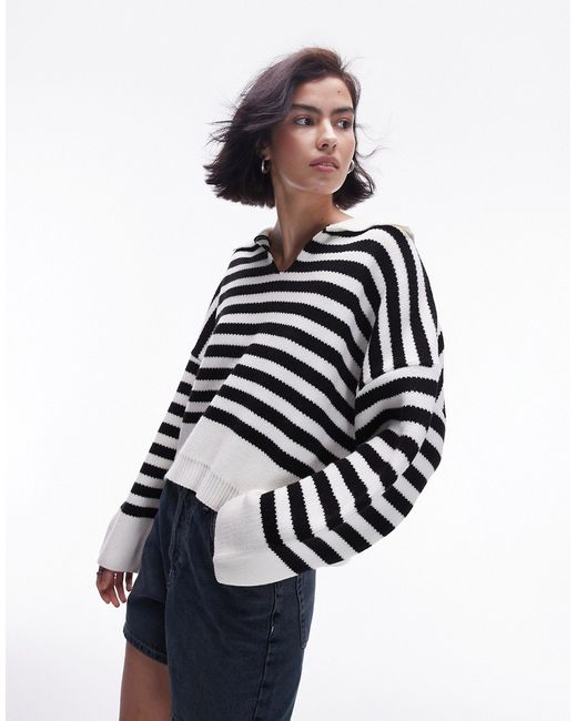 TopShop knit collared striped sweater mono-
