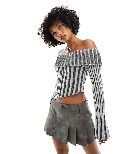 Reclaimed Vintage asymmetrical off shoulder knitted top gray heather-