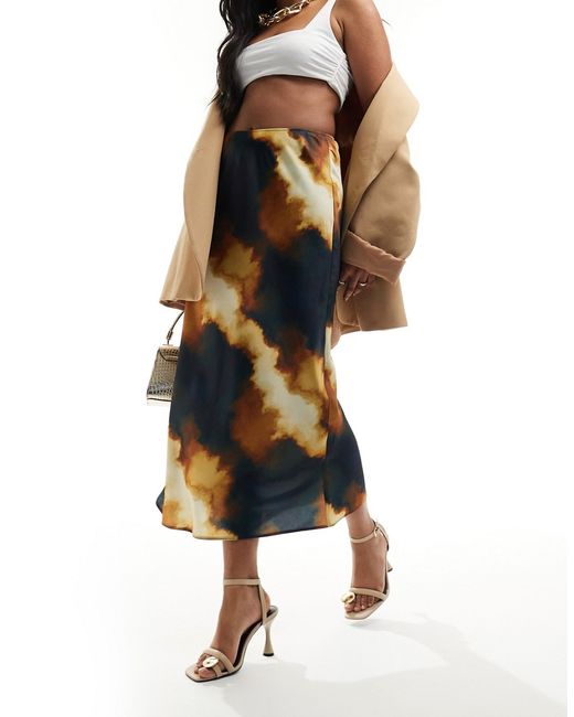 Asos Design satin bias midi skirt abstract leopard print-