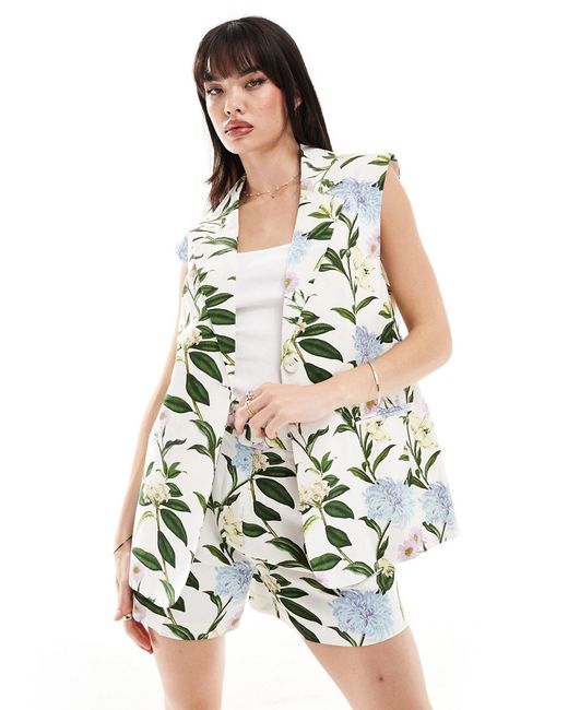Asos Design sleeveless linen look tailored blazer floral print-