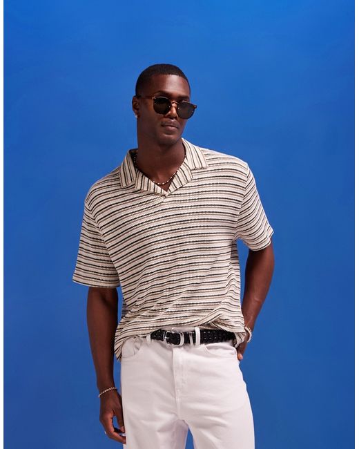 Asos Design relaxed revere neck polo shirt textured stripe-