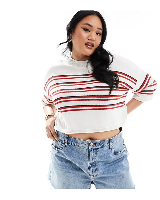 ASOS Curve DESIGN Curve knitted short sleeve sweater stripe