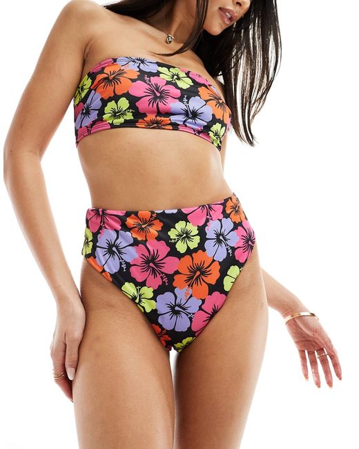 Asos Design Becky high leg waist bikini bottom floral hibiscus-