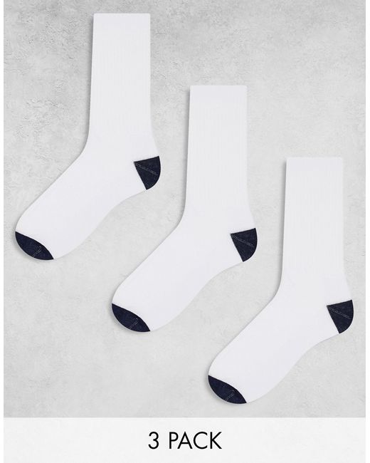 Asos Design 3 pack socks with navy heel and toe detail
