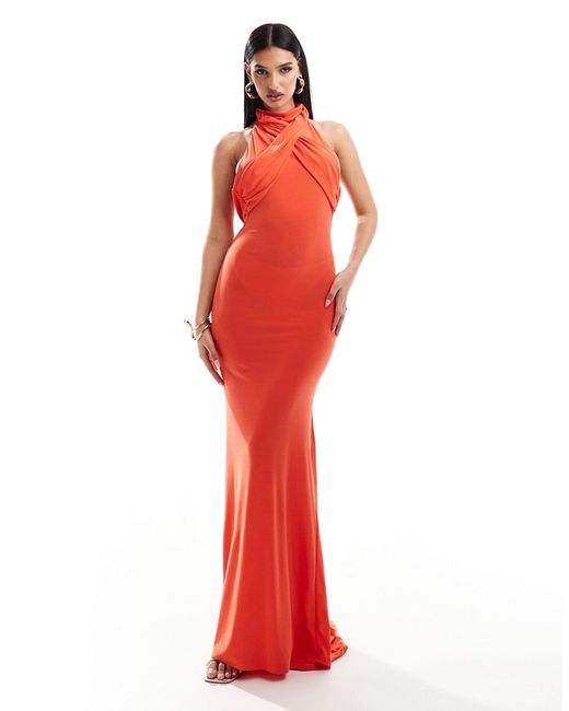 Asos Design sleeveless wrap front maxi dress orange-
