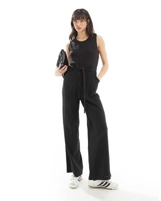 Only sleeveless belted linen mix jumpsuit