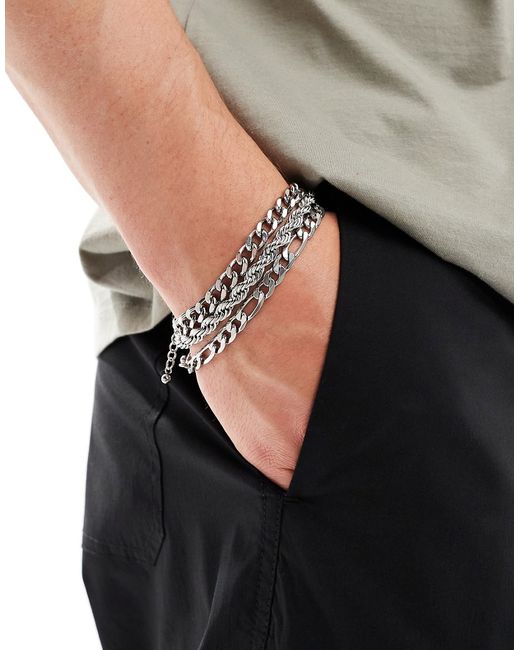 Asos Design waterproof 3 pack chain bracelet set tone