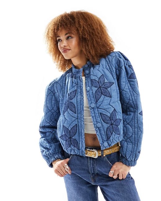 Free People quinn quilted patch insert denim jacket