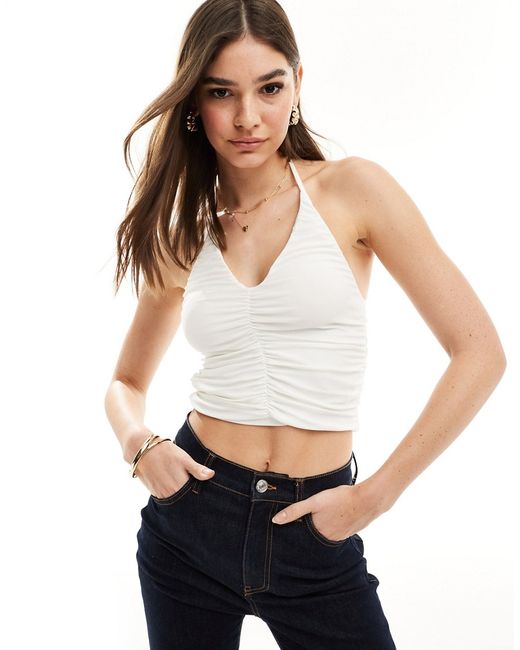 Pull & Bear ruched front halterneck strappy top