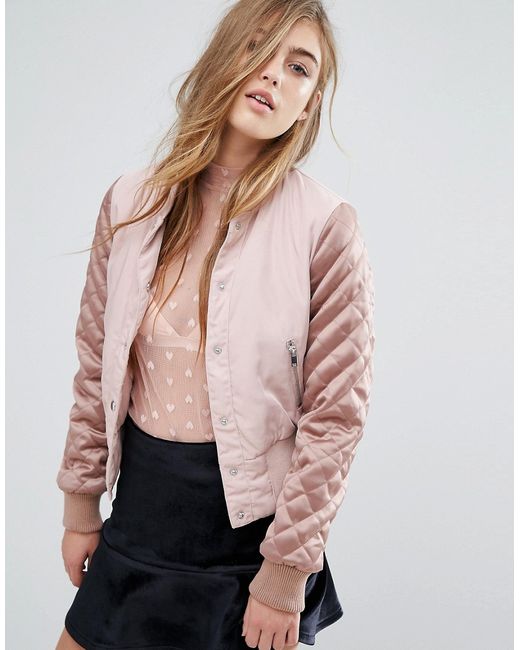 Miss Selfridge Satin Quilted Sleeve Bomber