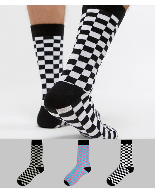 Asos DESIGN Socks With Checkerboard Design 3 Pack
