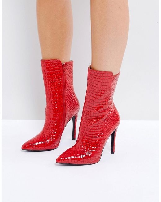 Public Desire Chile Patent Textured Heeled Ankle Boots