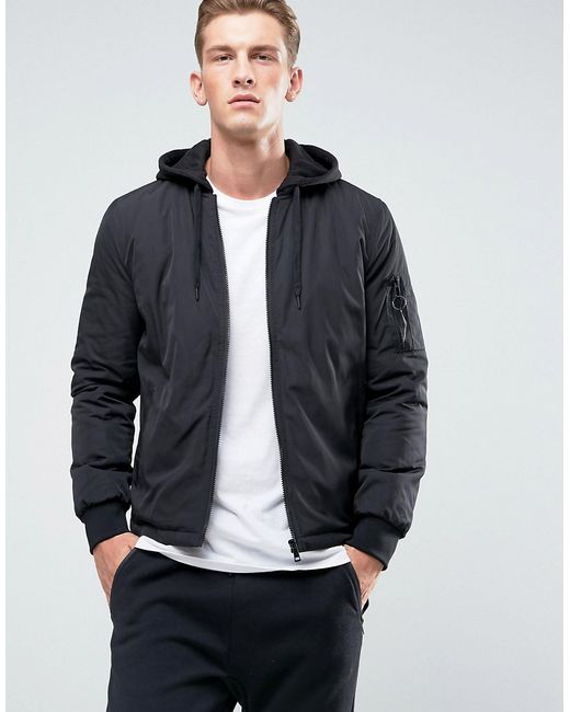 New Look MA1 Bomber With Jersey Hood In