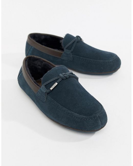 Ted Baker Valcent moccasin slippers in navy suede