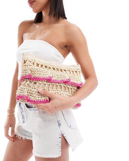 South Beach crochet ruffle clutch bag hot and natural-