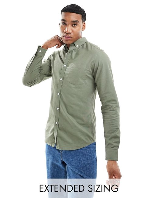 Asos Design slim fit oxford shirt khaki-