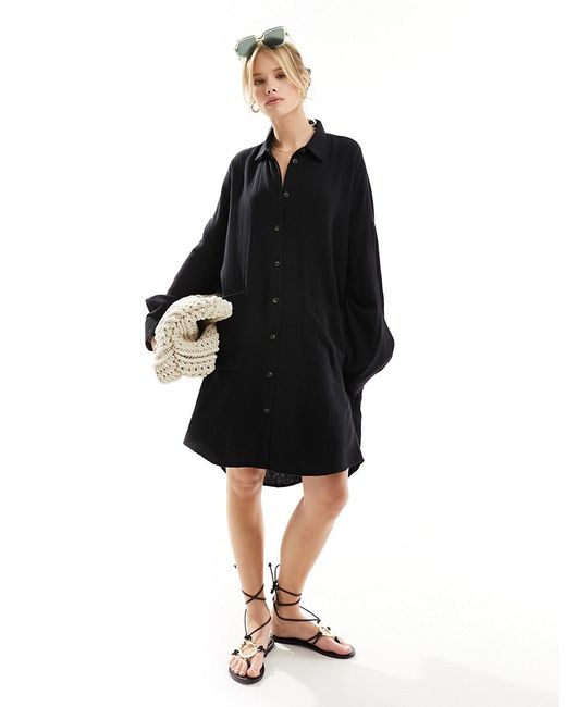 Asos Design double cloth oversized shirt dress with dropped pockets