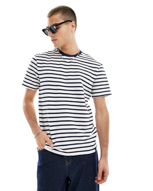Only & Sons regular fit seersucker t-shirt white and black stripe-