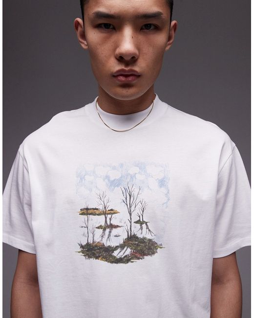 Topman premium oversized fit T-shirt with woodland chest print