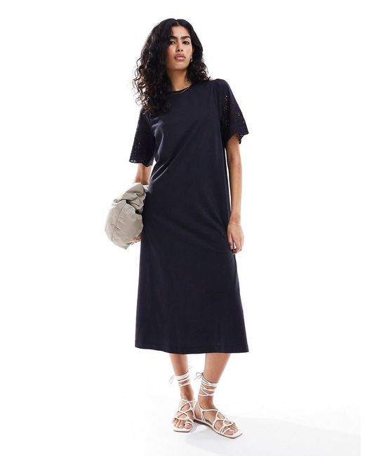 Y.A.S jersey maxi T-shirt dress with broderie sleeves
