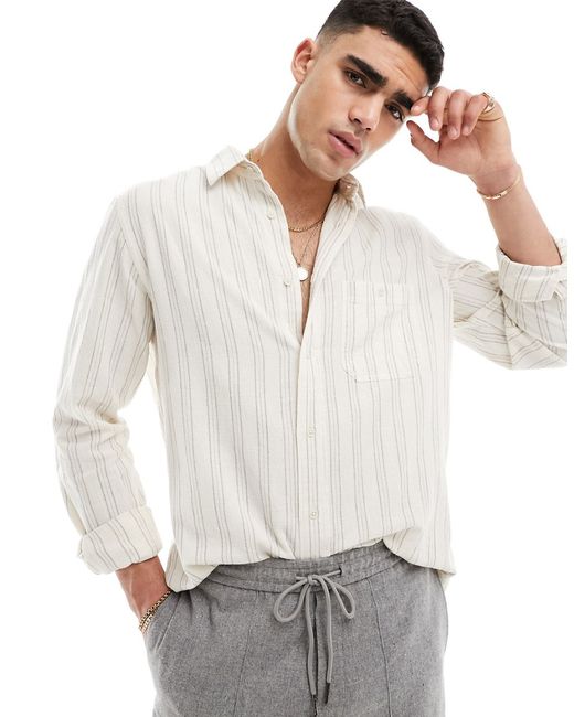 Selected Homme long sleeve shirt textured stripe ecru-