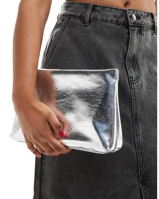 Asos Design zip top clutch bag metallic