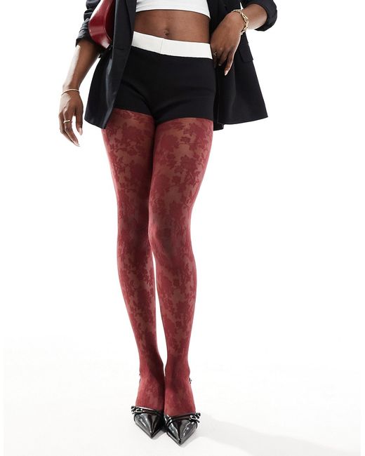 Asos Design floral lace tights burgundy-