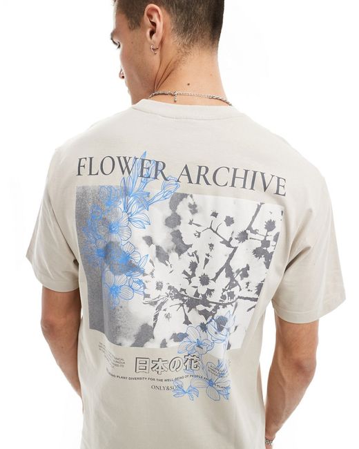 Only & Sons relaxed fit t-shirt with botanical back print