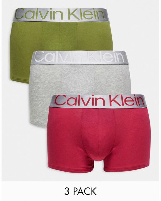 Calvin Klein steel 3-pack trunks green gray and pink-
