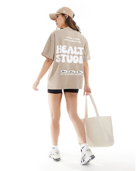 Asos 4505 Studio oversized heavyweight health back print t-shirt latte-