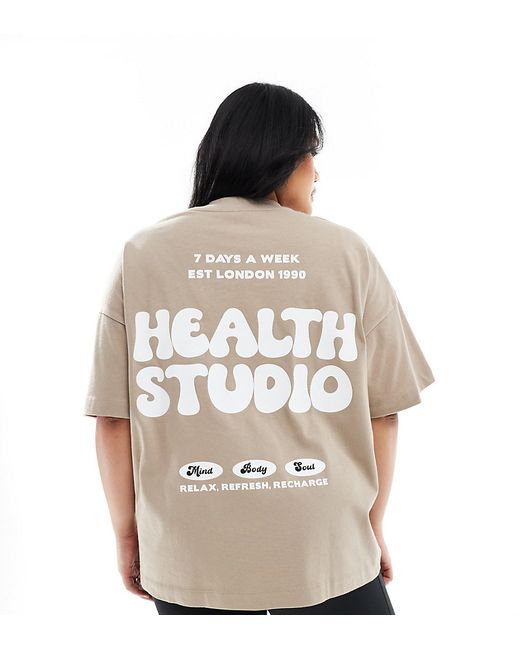 Asos 4505 Curve Studio oversized heavyweight health back print t-shirt latte-