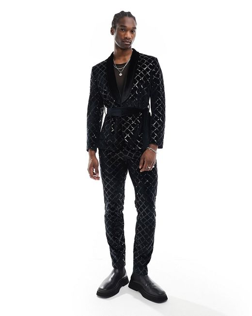 Asos Design skinny diamond sequin suit pants