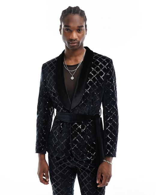 Asos Design skinny diamond sequin suit jacket