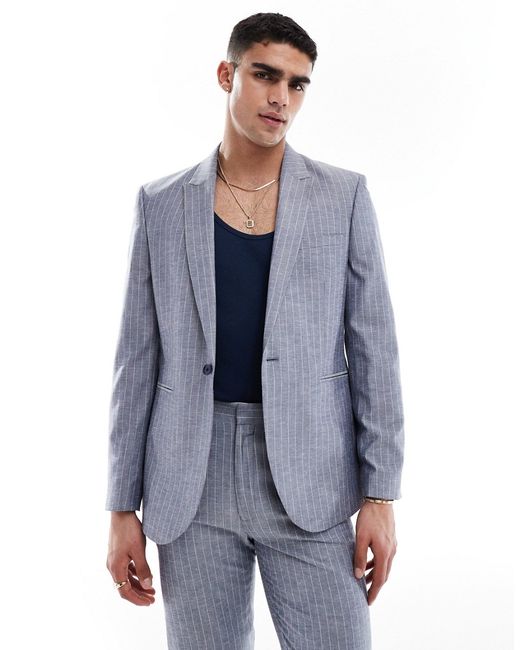 Asos Design slim linen mix suit jacket pinstripe