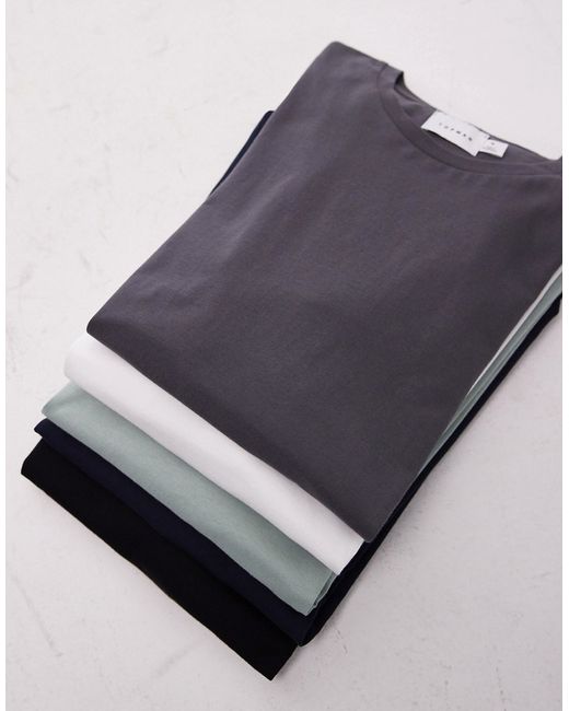 Topman 5 pack classic t-shirt black white navy charcoal and sage-