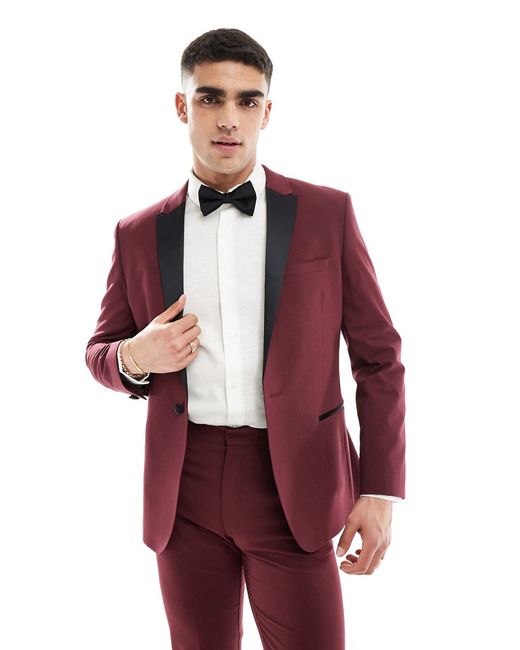 Asos Design slim tuxedo suit jacket burgundy-