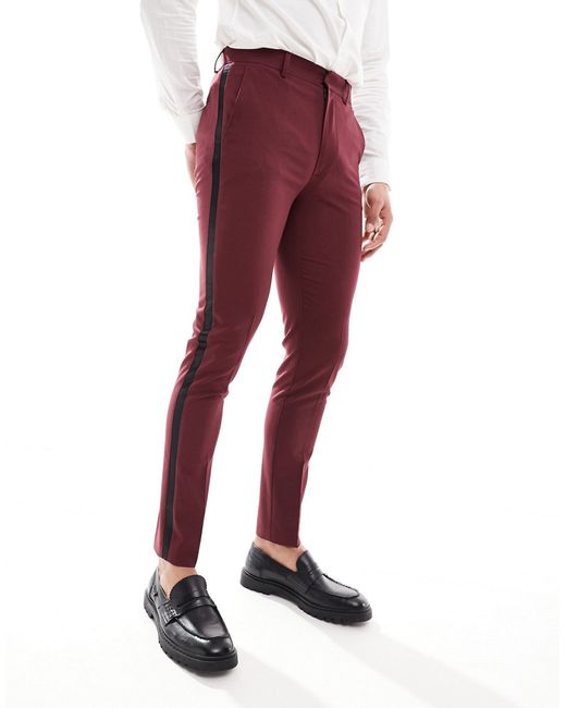 Asos Design skinny tuxedo suit pants burgundy-